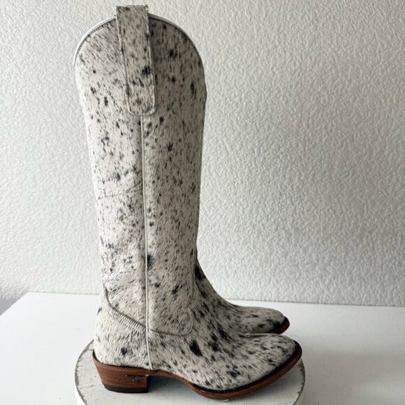 Lane Boots Womens Cowhide Cowboy Boots Tall Black Western Cow Skin Size 7 NEW - Picture 3 of 12